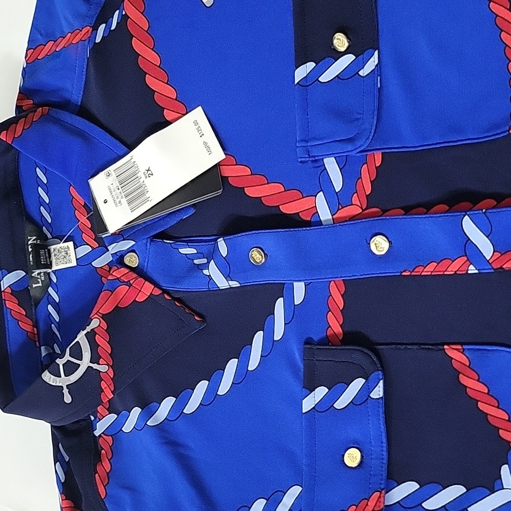 NWT Lauren Ralph Lauren Women's Stretch Equestrian Rope Print Shirt Blouse - Picture 2 of 5